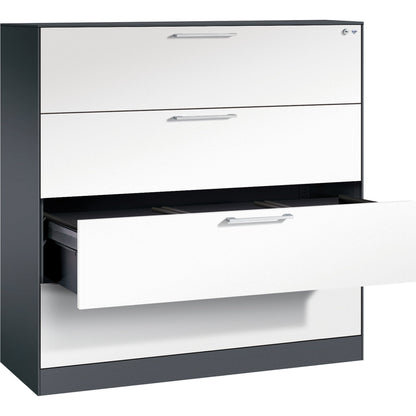 C+P Hängeregistraturschrank Asisto 1.200 x 1.298 x 435 mm (B x H x T) Stahl, lackiert Farbe der Front: verkehrsweiß Farbe des Korpus: schwarzgrau
