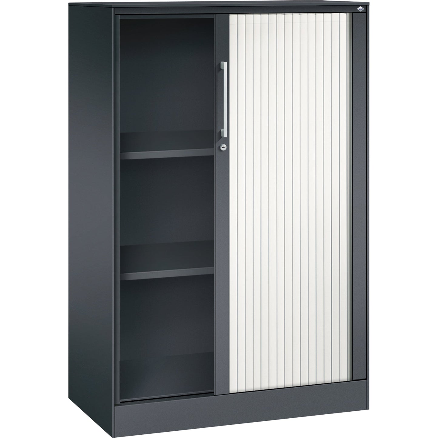 C+P Rollladenschrank Asisto 800 x 1.310 x 435 mm (B x H x T) 2 Fachböden verkehrsweiß schwarzgrau