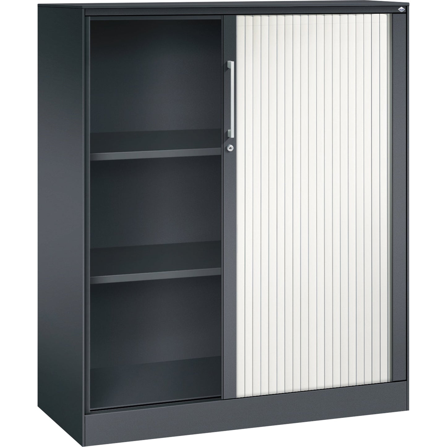 C+P Rollladenschrank Asisto 1.000 x 1.310 x 435 mm (B x H x T) 2 Fachböden verkehrsweiß schwarzgrau