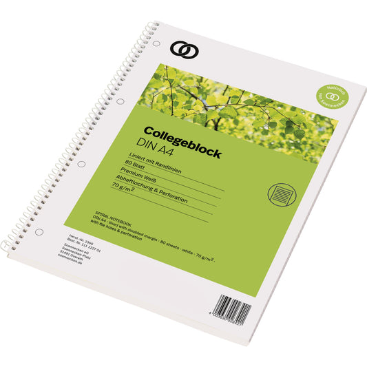 Soennecken Collegeblock oeco Recycling DIN A4 liniert mit Rand 70g/m² 100 % Recyclingpapier grün 80 Bl.