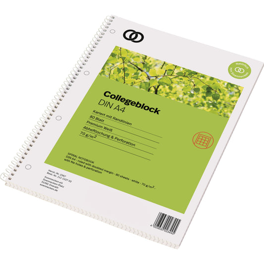 Soennecken Collegeblock oeco Recycling DIN A4 kariert mit Rand 70g/m² 100 % Recyclingpapier grün 80 Bl.