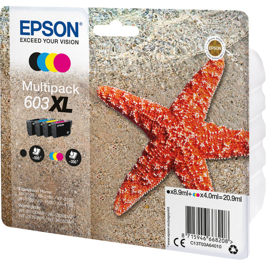 Epson Tintenpatrone Originalzubehör 603XL ca. 500 Seiten schwarz, ca. 3 x 350 Seiten farbig schwarz, mehrfarbig 4 St./Pack.