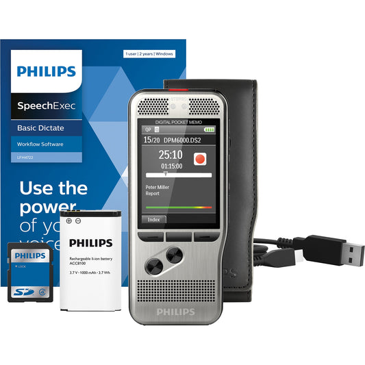 Philips Diktiergerät PocketMemo DPM6000 5,3 x 12,3 x 1,5 cm (B x H x T) 2.800 (SP), 1.400 (QP), 200 (MP3), 108 (PCM Voice), 52 (PCM Stereo)h