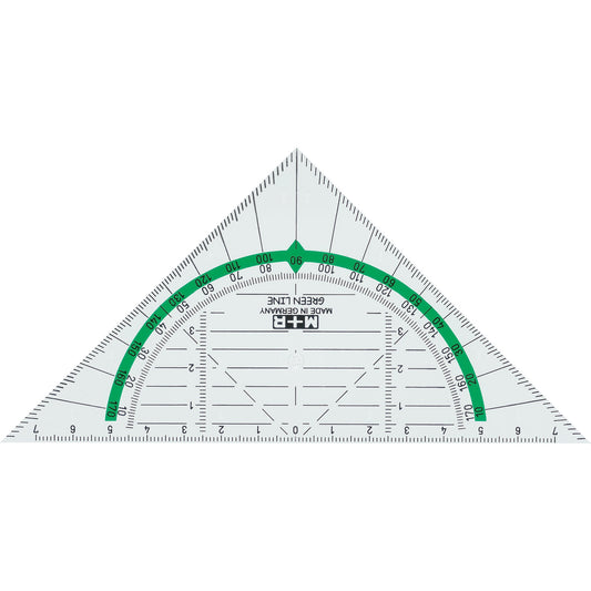 M+R Geometriedreieck GreenLine 16cm mit farbig hinterlegten Winkelgraden ohne Griff Biokunststoff glasklar/grün