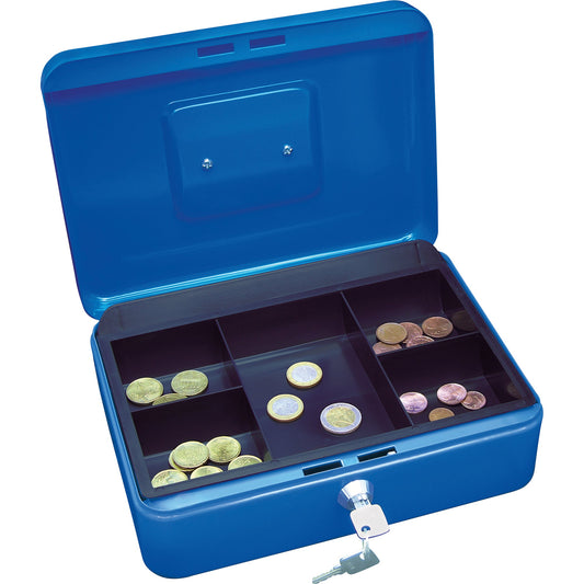 WEDO® Geldkassette 25 x 9 x 18 cm (B x H x T) 1 Fach für Banknoten 5 Fächer für Hartgeld mit Schloss Stahl blau
