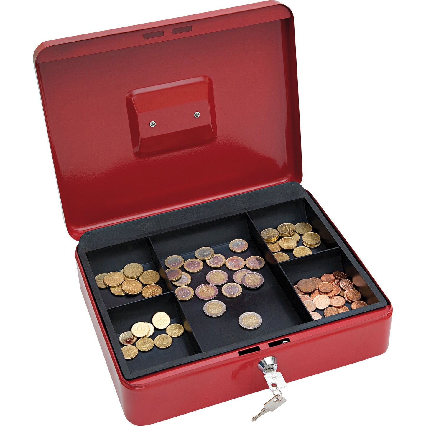 WEDO® Geldkassette 30 x 9 x 24 cm (B x H x T) 1 Fach für Banknoten 5 Fächer für Hartgeld mit Schloss Stahl rot