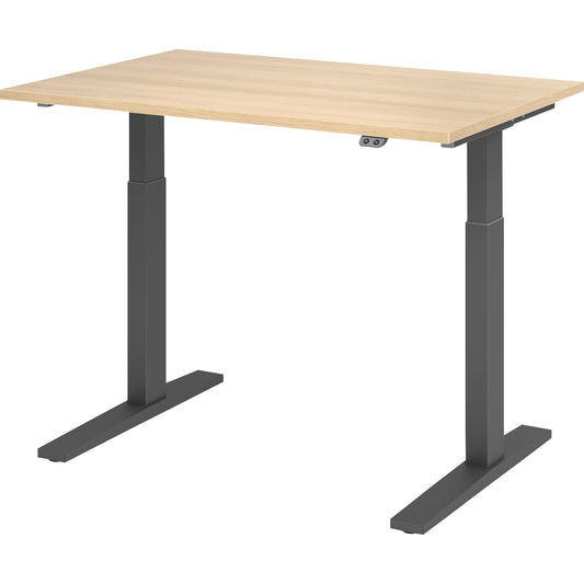 Hammerbacher Schreibtisch Maße: 1.200 x 700-1.200 x 800 mm (B x H x T) Spanplatte eiche