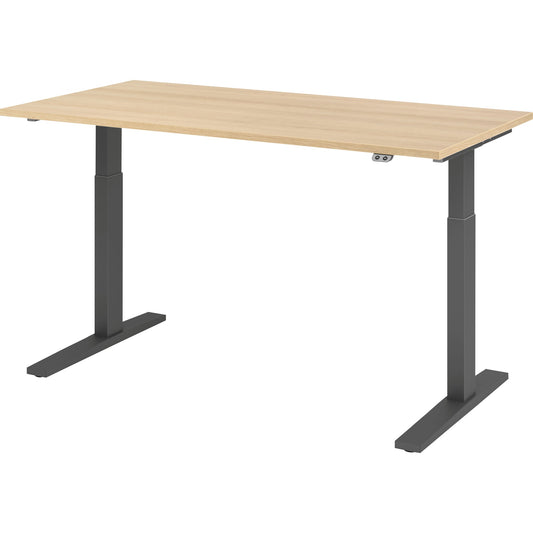 Hammerbacher Schreibtisch Maße: 1.600 x 700-1.200 x 800 mm (B x H x T) Spanplatte eiche