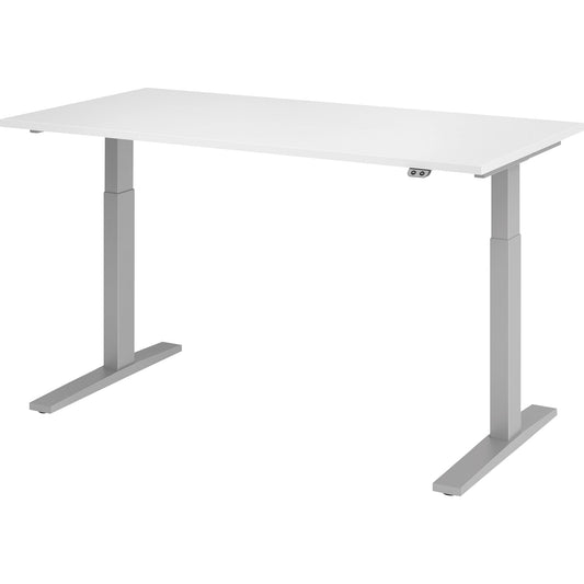 Hammerbacher Schreibtisch Maße: 1.600 x 700-1.200 x 800 mm (B x H x T) Spanplatte weiß