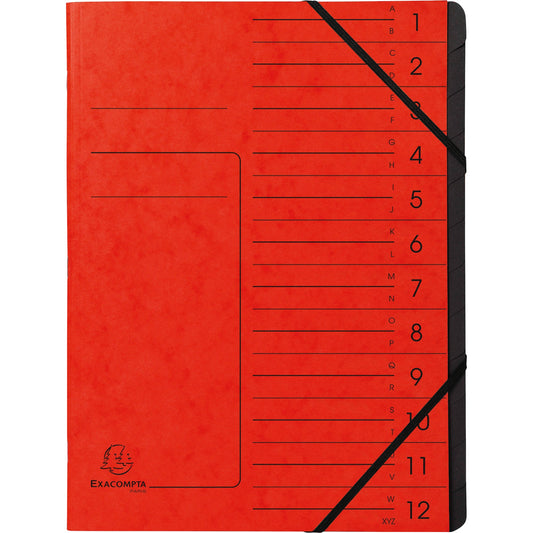 Exacompta Ordnungsmappe DIN A4 170g/m² Colorspankarton Farbe: rot Farbe des Fächerblocks: schwarz 12 Fächer
