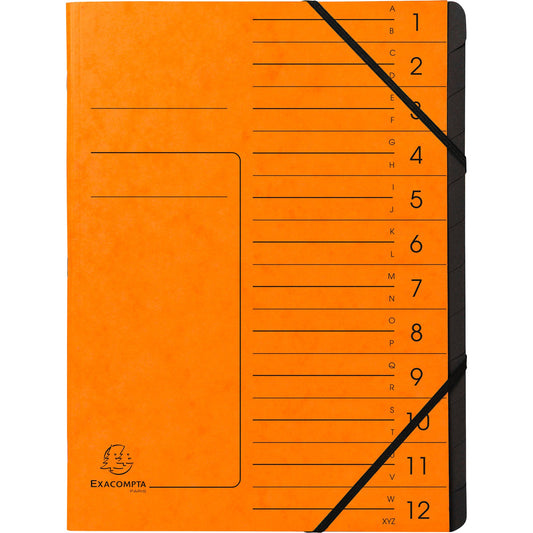 Exacompta Ordnungsmappe DIN A4 170g/m² Colorspankarton Farbe: orange Farbe des Fächerblocks: schwarz 12 Fächer