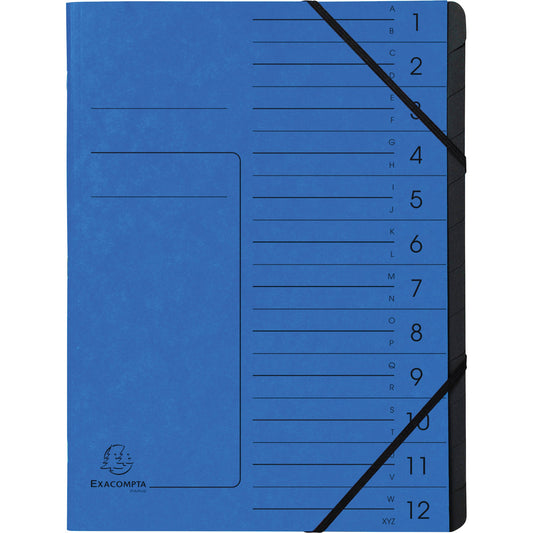 Exacompta Ordnungsmappe DIN A4 170g/m² Colorspankarton Farbe: blau Farbe des Fächerblocks: schwarz 12 Fächer