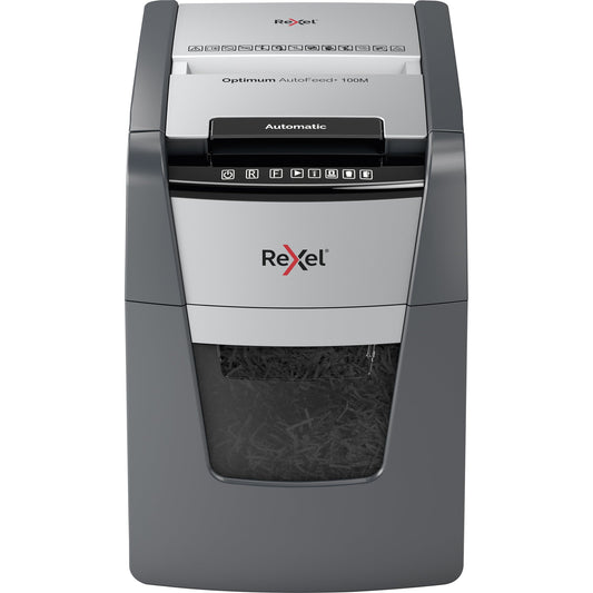Rexel® Aktenvernichter Optimum AutoFeed+ 100M P-5 Papier, Heftklammern, Büroklammern, Kreditkarten Partikelschnitt schwarz