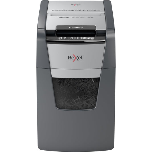Rexel® Aktenvernichter Optimum AutoFeed+ 150M P-5 Papier, Heftklammern, Büroklammern, Kreditkarten Partikelschnitt schwarz