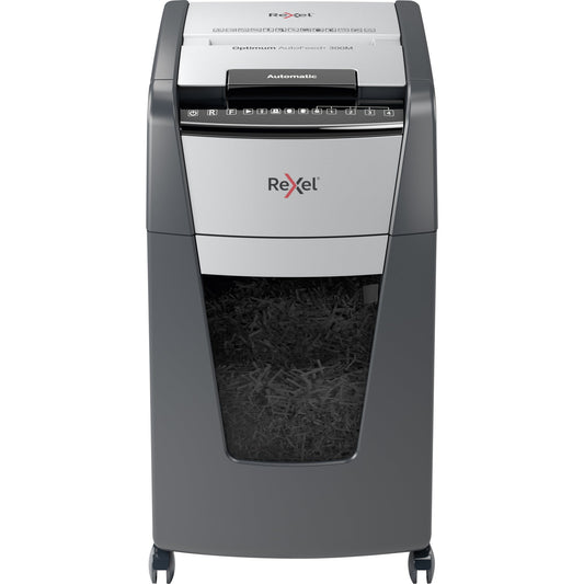Rexel® Aktenvernichter Optimum AutoFeed+ 300M P-5 Papier, Heftklammern, Büroklammern, Kreditkarten Partikelschnitt schwarz