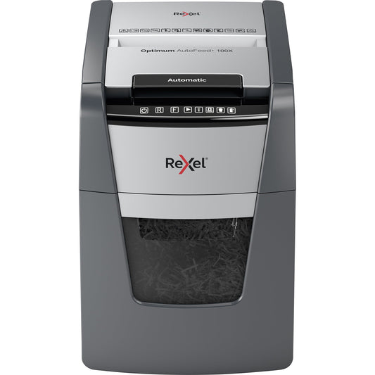 Rexel® Aktenvernichter Optimum AutoFeed+ 100X P-4 Papier, Heftklammern, Büroklammern, Kreditkarten Partikelschnitt schwarz