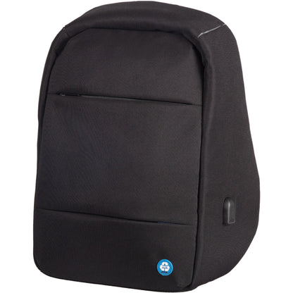 STOP® Notebookrucksack RPET Reißverschluss Safepack, USB Ladeport, Trolleyband, 2 Reißverschlussfächer, 3 Einsteckfächer, Notebookfach PET, recycelt schwarz