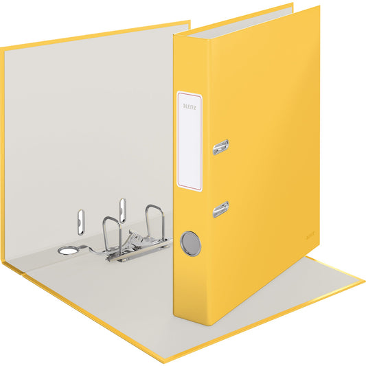 Leitz Ordner Cosy 50mm DIN A4 Rückenschild: geklebt mit Schlitzen Werkstoff: Pappe, recycelt Material außen: Papier, laminiert Material innen: Papier gelb