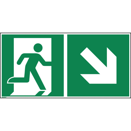 Hinweisschild 30 x 15 cm (B x H) E001 Rettungsweg rechts abwärts Hart-PVC