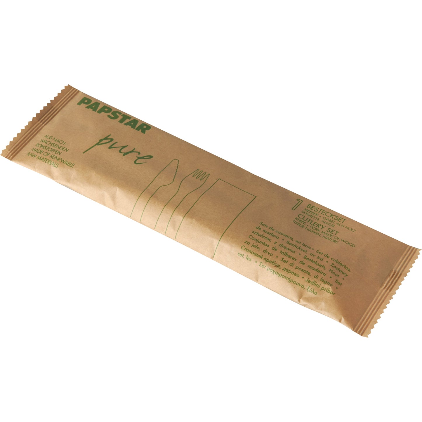 PAPSTAR Besteckgarnitur pure Einweg Messer, Gabel, Serviette Holz braun 50 St./Pack.