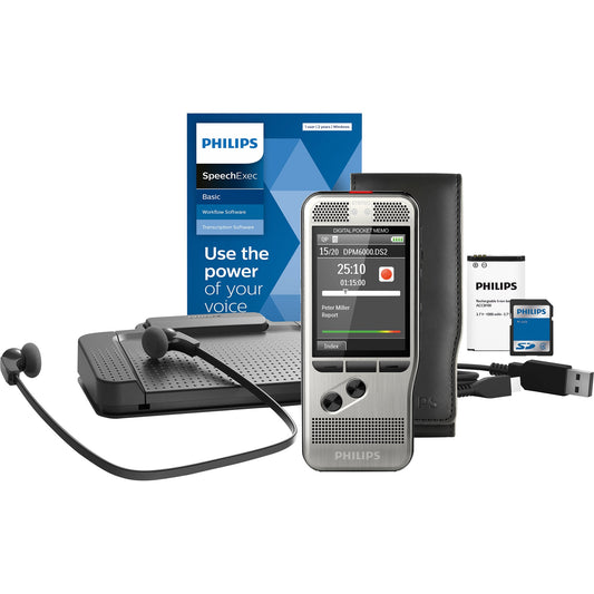 Philips Diktiergerät Digital Pocket Memo Starter Kit DPM6700/03 5,3 x 12,3 x 1,5 cm (B x H x T) 2.800 (SP), 1.400 (QP), 200 (MP3), 108 (PCM Voice), 52 (PCM Stereo)h