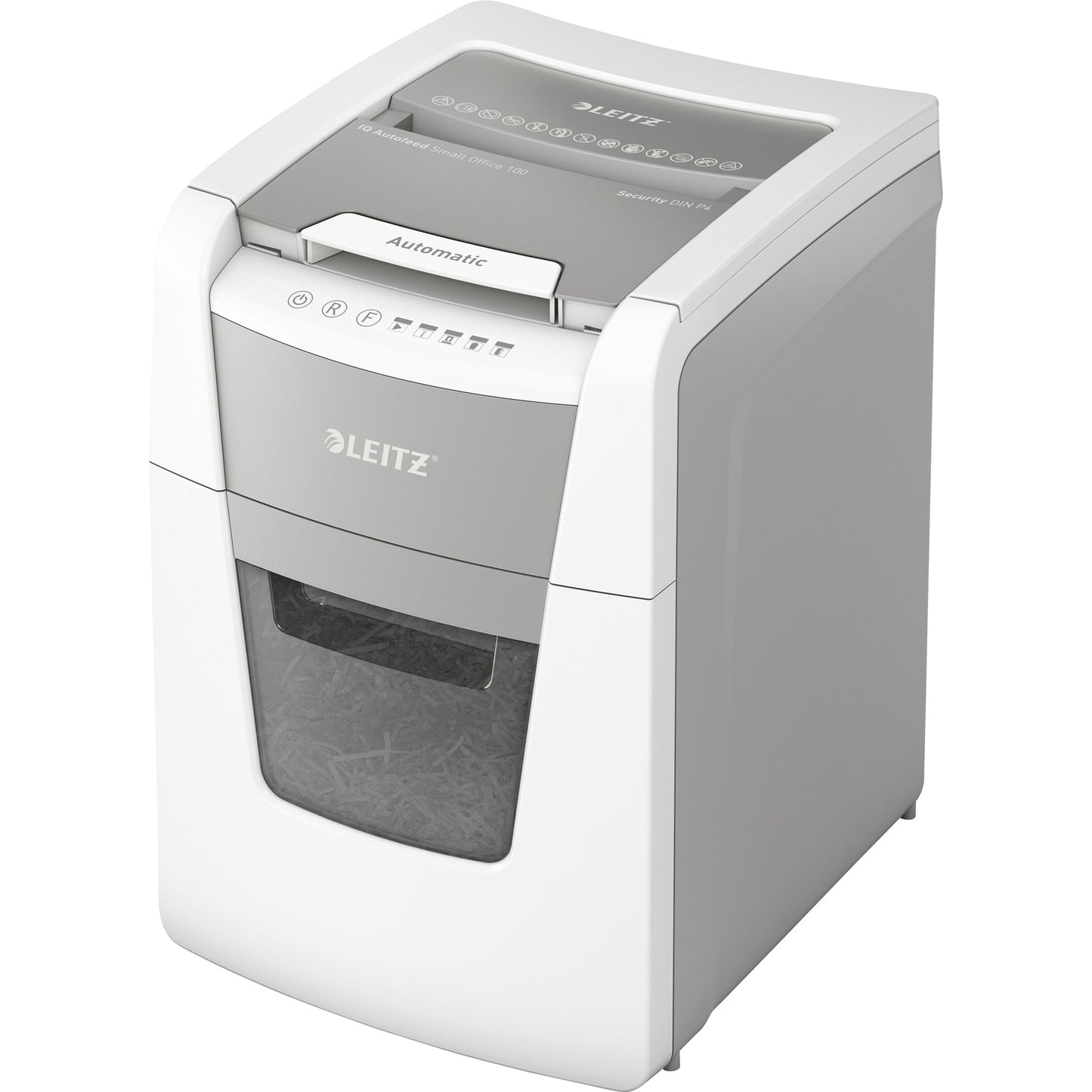 Leitz Aktenvernichter IQ Autofeed SmallOffice 100 P-4 Papier, Heftklammern, Büroklammern, Kreditkarten Partikelschnitt weiß