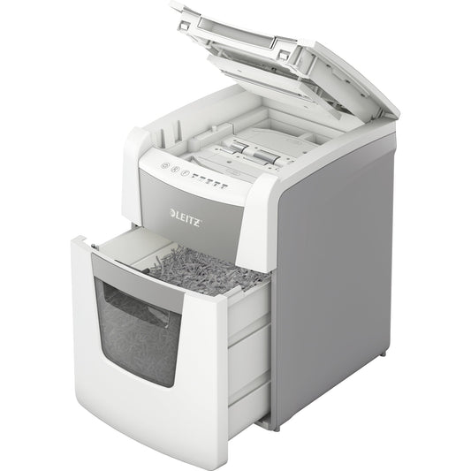 Leitz Aktenvernichter IQ Autofeed SmallOffice 100 P-5 Papier, Heftklammern, Büroklammern, Kreditkarten Partikelschnitt weiß