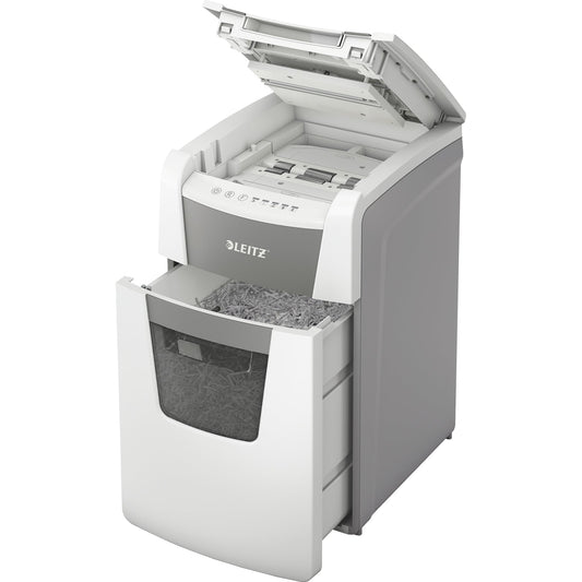 Leitz Aktenvernichter IQ Autofeed Office 150 P-4 Papier, Heftklammern, Büroklammern, Kreditkarten Partikelschnitt weiß