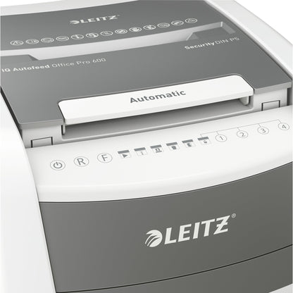 Leitz Aktenvernichter IQ Autofeed Office Pro 600 P-5 Papier, Heftklammern, Büroklammern, Kreditkarten Partikelschnitt weiß
