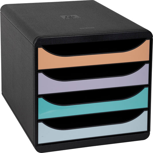 Exacompta Schubladenbox BIG-BOX 4 Schubladen DIN A4, Überbreite Polystyrol Gehäusefarbe: schwarz Farbe der Schublade: schwarz/pastellfarbig