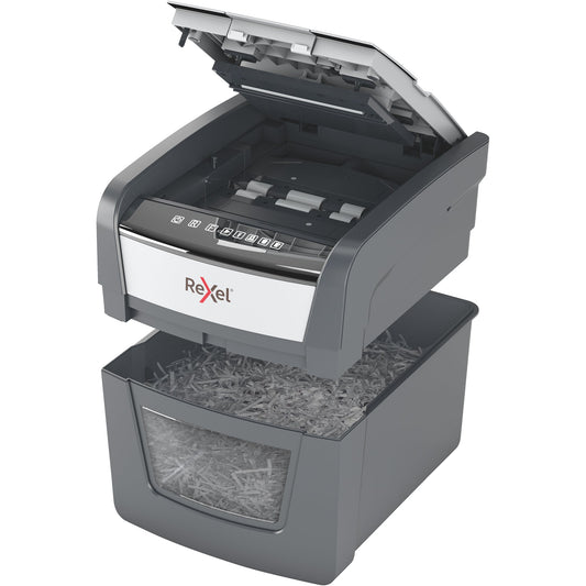 Rexel® Aktenvernichter Optimum AutoFeed 45X P-4 Papier, Heftklammern, Büroklammern, Kreditkarten Partikelschnitt schwarz