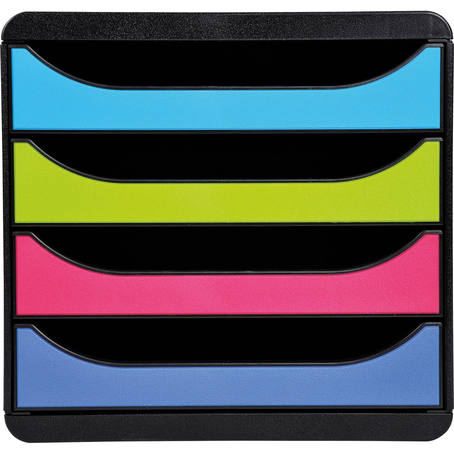Exacompta Schubladenbox BIG-BOX 4 Schubladen DIN A4, Überbreite Polystyrol Gehäusefarbe: schwarz Farbe der Schublade: schwarz/mehrfarbig