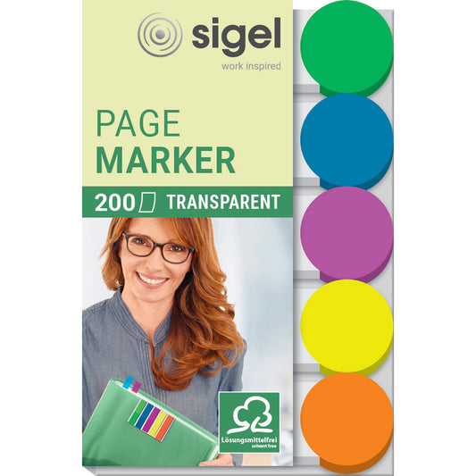 SIGEL Haftstreifen 50 x 15 mm (B x H) grün, blau, violett, gelb, orange 40 Bl./Block 5 Block/Pack.
