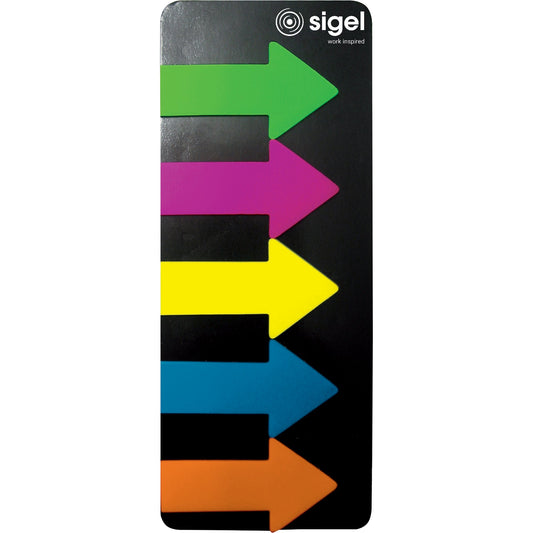 SIGEL Haftstreifen große Pfeile Pfeil 45 x 25 mm (B x H) grün, pink, gelb, blau, orange 25 Bl./Block 5 Block/Pack.