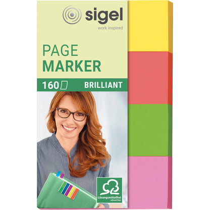 SIGEL Haftmarker Brillant 50 x 20 mm (B x H) gelb, orange, grün, pink 40 Bl./Block 4 Block/Pack.