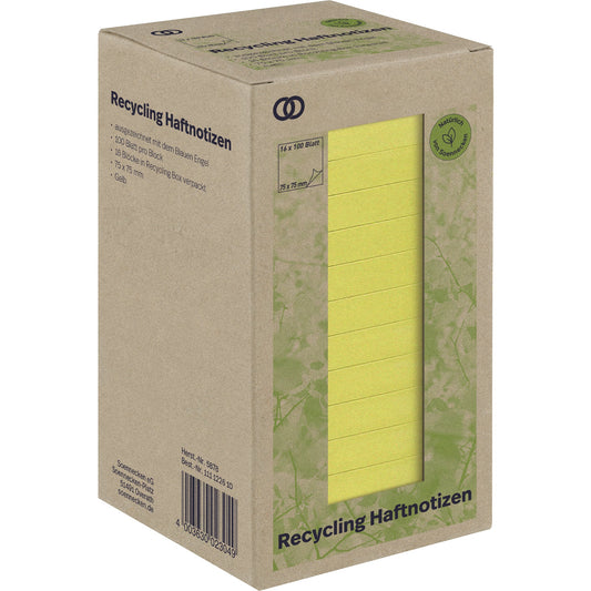 Soennecken Haftnotiz oeco Recycling 75 x 75 mm (B x H) gelb 100 Bl./Block 16 Block/Pack.