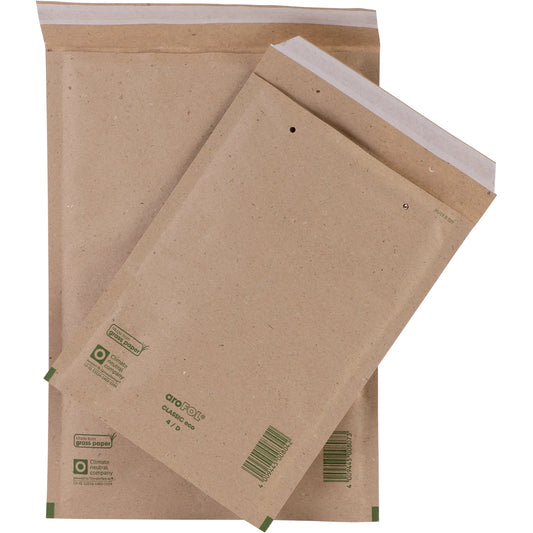 aroFOL® Luftpolstertasche classic eco Gr. D mit Adhäsionsverschluss, Haftklebung, Lochung für Klammer Graspapier grau 100 St./Pack.