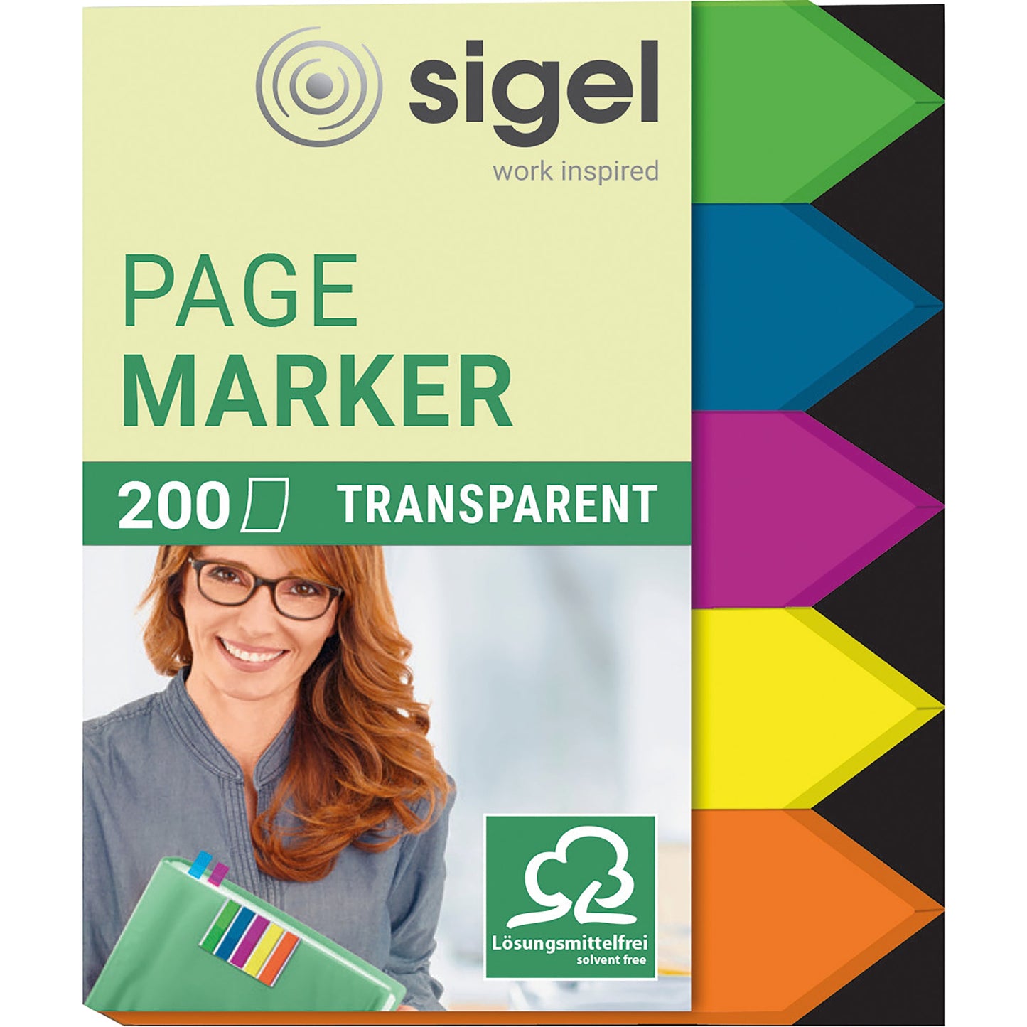 SIGEL Haftstreifen Folie kleine Pfeile Pfeil 45 x 12 mm (B x H) grün, blau, violett, gelb, orange 40 Bl./Block 5 Block/Pack.