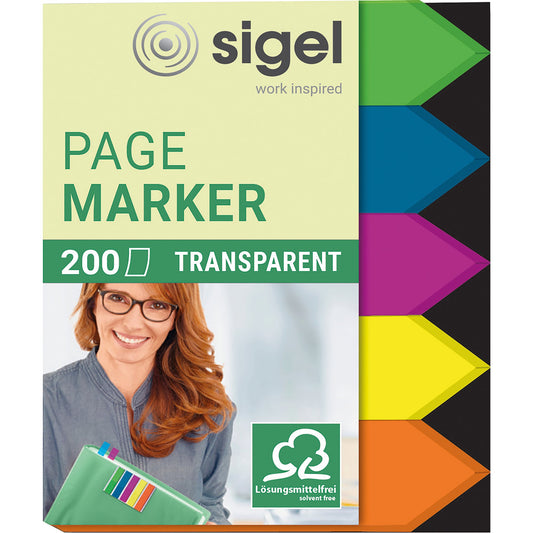 SIGEL Haftstreifen Folie kleine Pfeile Pfeil 45 x 12 mm (B x H) grün, blau, violett, gelb, orange 40 Bl./Block 5 Block/Pack.