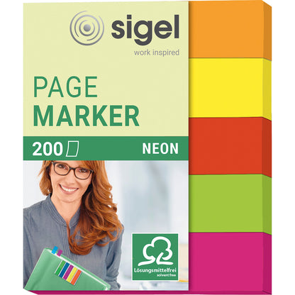 SIGEL Haftmarker Neon 50 x 12 mm (B x H) orange, gelb, rot, grün, pink 40 Bl./Block 5 Block/Pack.