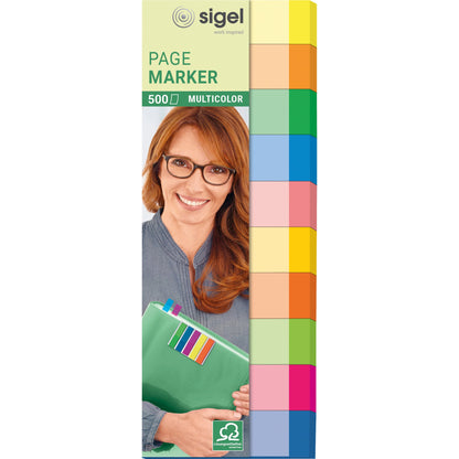 SIGEL Haftmarker Multicolor 50 x 15 mm (B x H) je 2 x gelb, orange, je 1 x dunkelgrün, blau, rosa, hellgrün, pink, dunkelblau 50 Bl./Block 10 Block/Pack.
