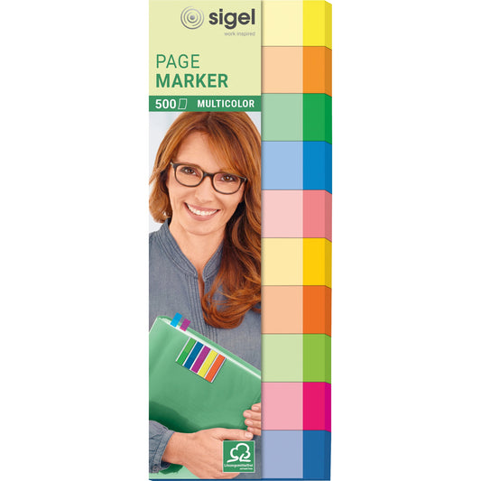 SIGEL Haftmarker Multicolor 50 x 15 mm (B x H) je 2 x gelb, orange, je 1 x dunkelgrün, blau, rosa, hellgrün, pink, dunkelblau 50 Bl./Block 10 Block/Pack.