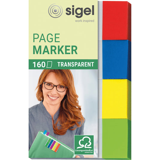 SIGEL Haftmarker Transparent 50 x 20 mm (B x H) rot, blau, gelb, grün 40 Bl./Block 4 Block/Pack.