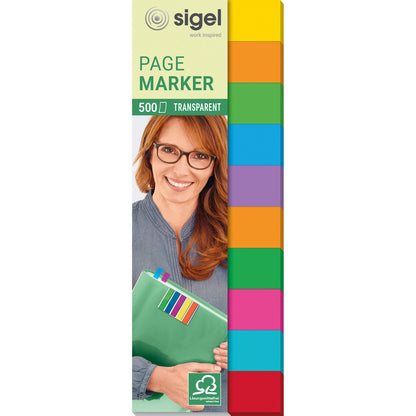 SIGEL Haftstreifen Film Multicolor 44 x 12,5 mm (B x H) 2 x orange, je 1 x gelb, hellgrün, dunkelblau, lila, dunkelgrün, pink, hellblau, rot 50 Bl./Block 10 Block/Pack.