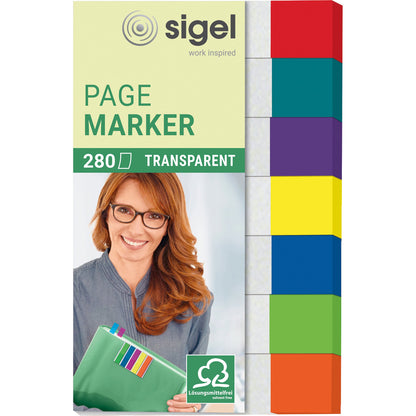 SIGEL Haftmarker Transparent 50 x 12 mm (B x H) rot, mint, violett, gelb, blau, grün, orange 40 Bl./Block 7 Block/Pack.