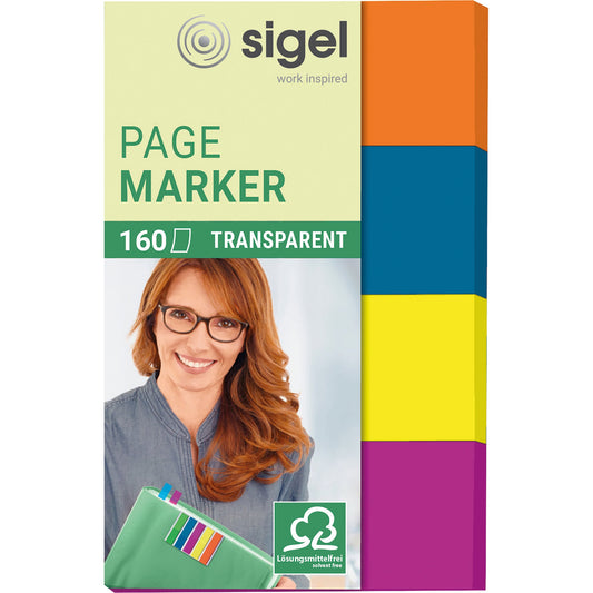 SIGEL Haftstreifen Folie 50 x 20 mm (B x H) gelb, orange, violett, blau 40 Bl./Block 4 Block/Pack.