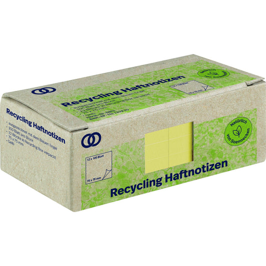 Soennecken Haftnotiz oeco Recycling 75 x 75 mm (B x H) gelb 100 Bl./Block 12 Block/Pack.
