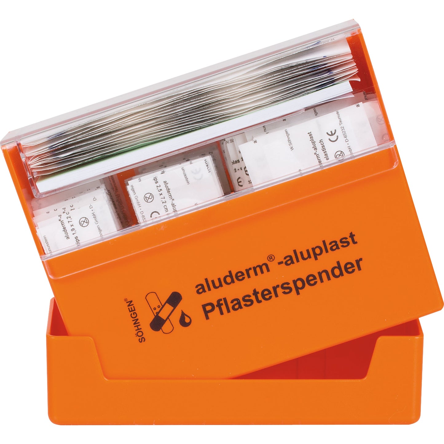 aluderm® Pflasterspender aluderm®-aluplast 16 x 12,2 x 5,7 cm (B x H x T) gefüllt ABS Kunststoff orange