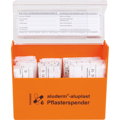 aluderm® Pflasterspender aluderm®-aluplast 16 x 12,2 x 5,7 cm (B x H x T) gefüllt ABS Kunststoff orange