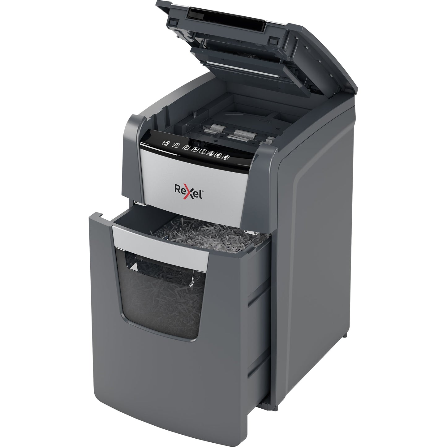 Rexel® Aktenvernichter Optimum AutoFeed+ 130M P-5 Papier, Heftklammern, Büroklammern, Kreditkarten Partikelschnitt schwarz
